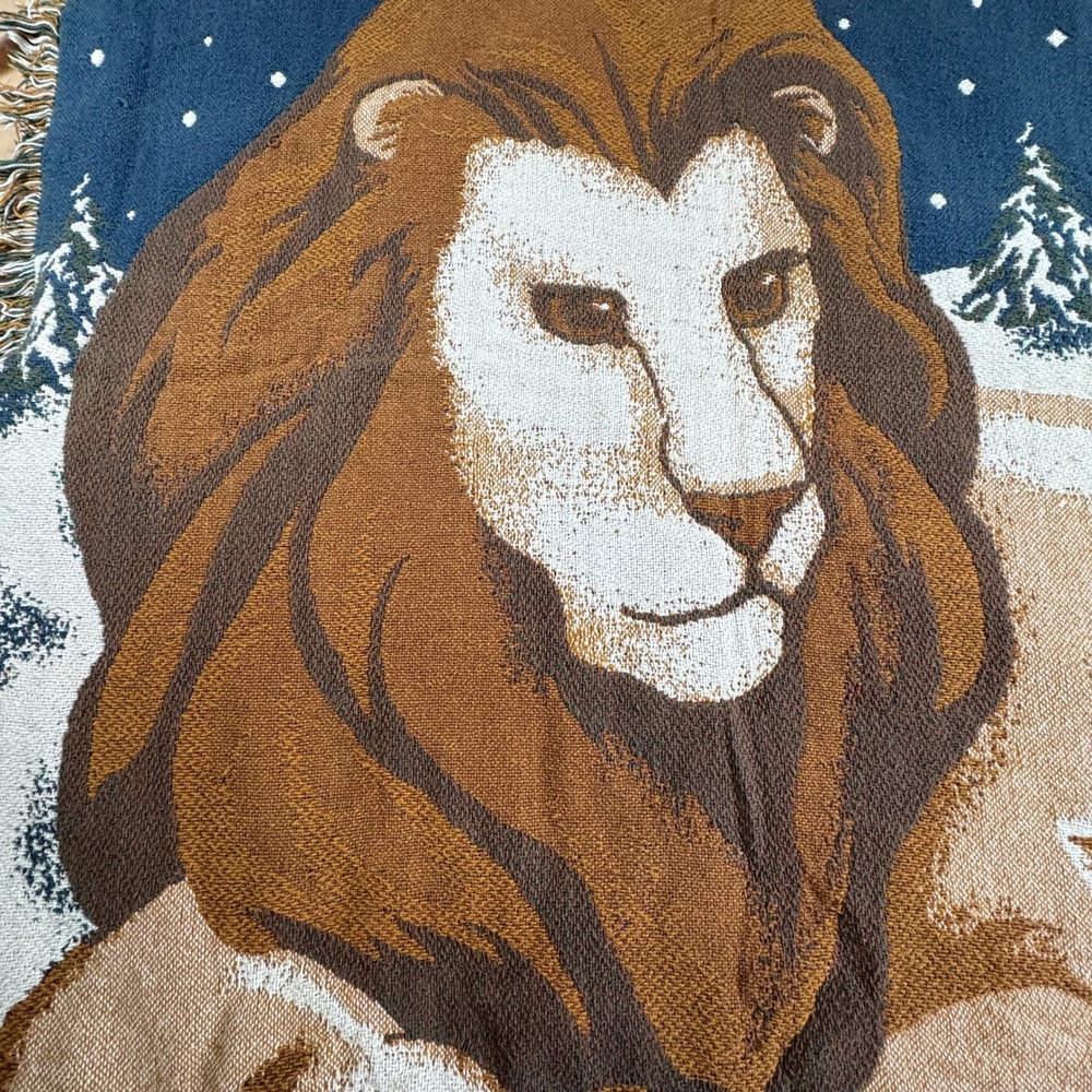 Peace on Earth Woven Tapestry Throw Blanket Lion Lamb Dove 70x47 Blue Vintage - Picture 2 of 8